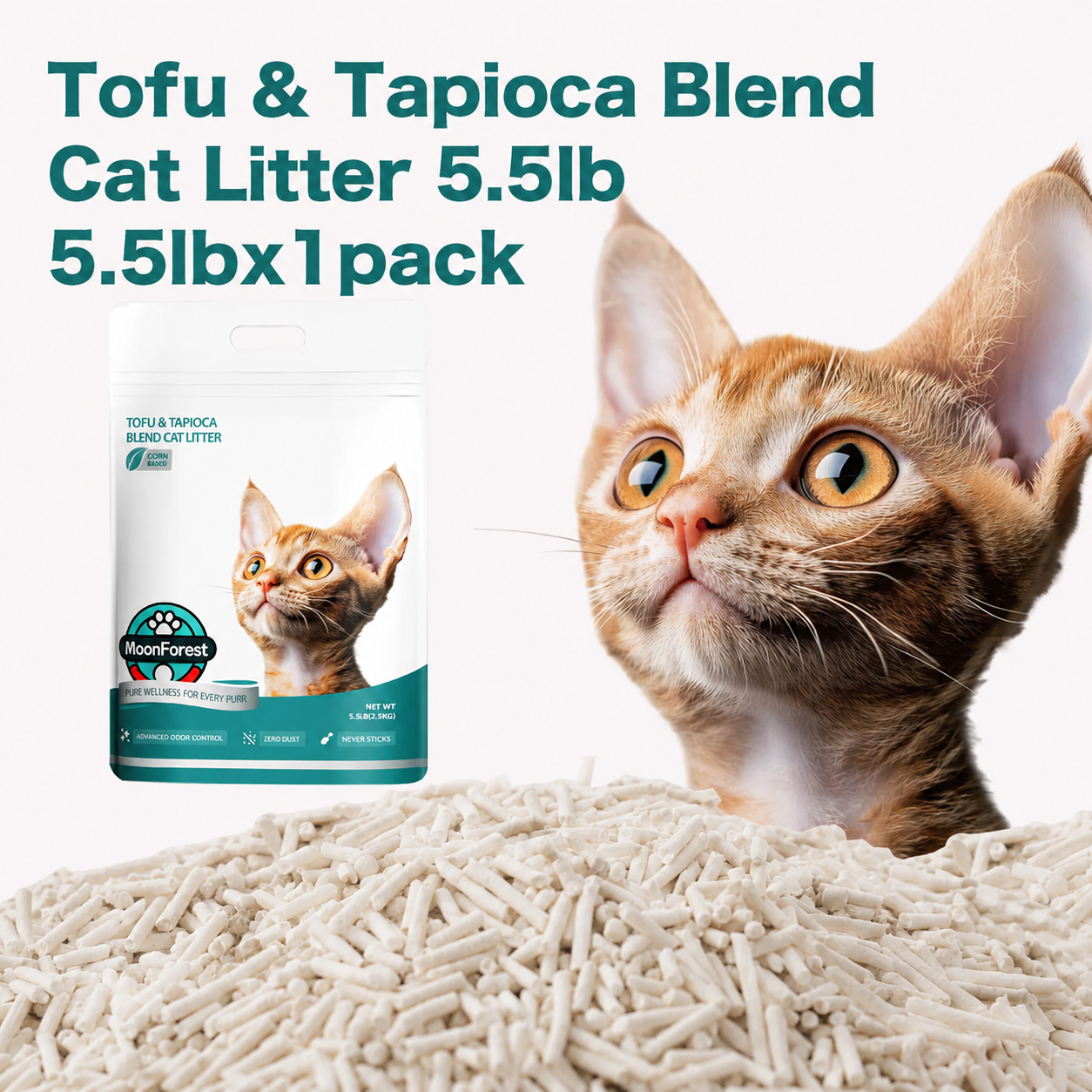 Tofu Blend Cat Litter - Natural Plant-Based Ultra Low Dust & Odor Control - 1 pack, 5.5 lb