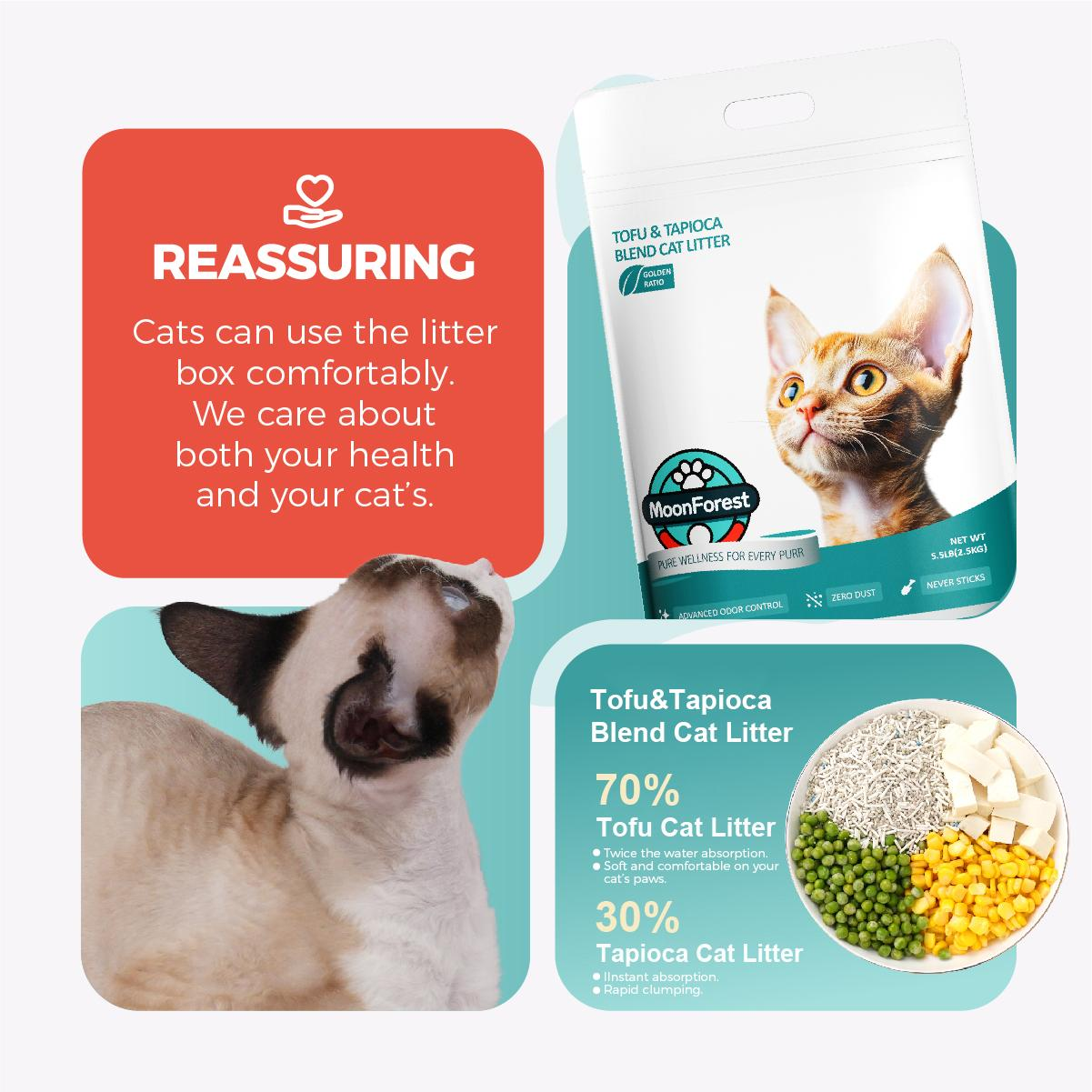 MoonForest Tofu & Tapioca Blend Cat Litter - Natural Plant-Based Ultra Low Dust & Odor Control - 3 pack, 16.5 lb